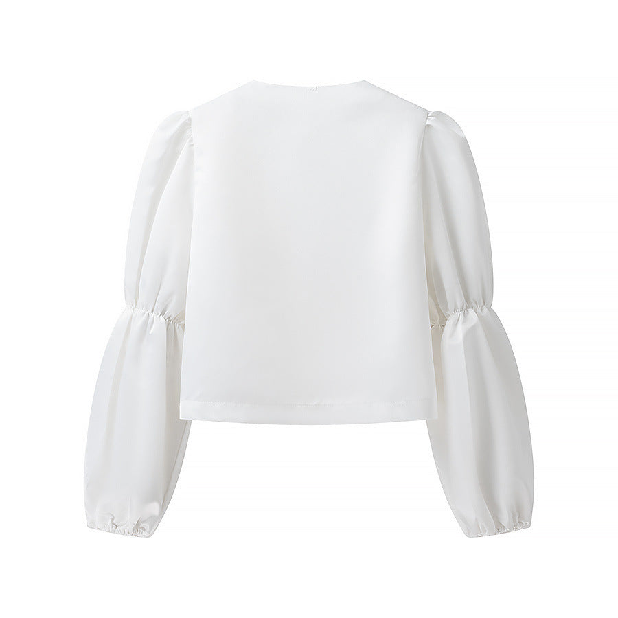 Round Neck Puff Sleeve Short Long Sleeve Shirt