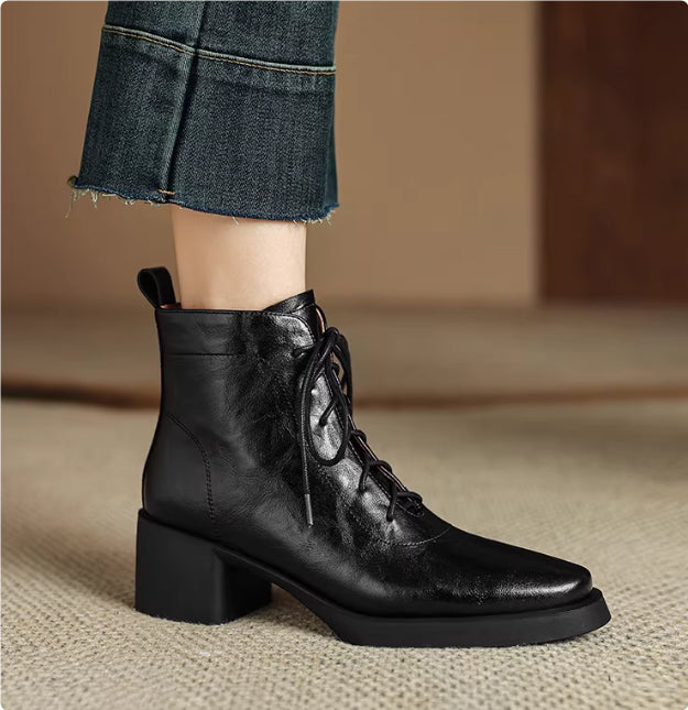 Retro Brown Leather Lace-up Boots