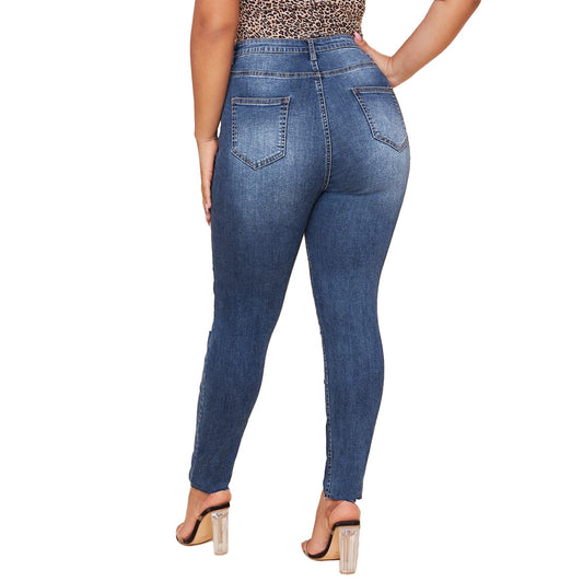 Vaskede Rippede Fede MM Slanke Plus Size Blyantbukser