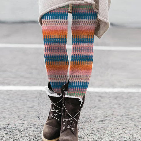 European And American National Style Printed Slim Fit Stretch All-matching Bottoming Trousers