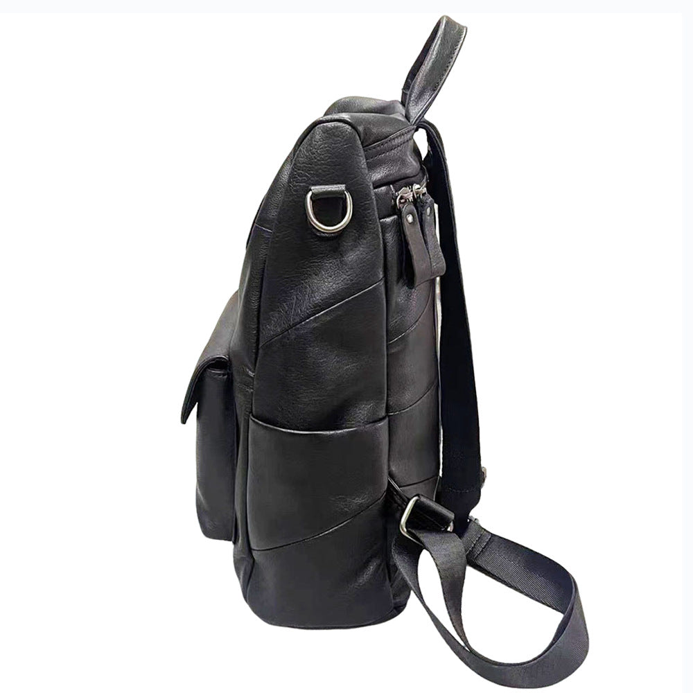 Black First Layer Cowhide Women's Backpack Trendy Fashion