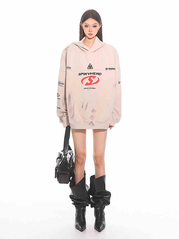Letter Print Loose Casual Hooded Sweater