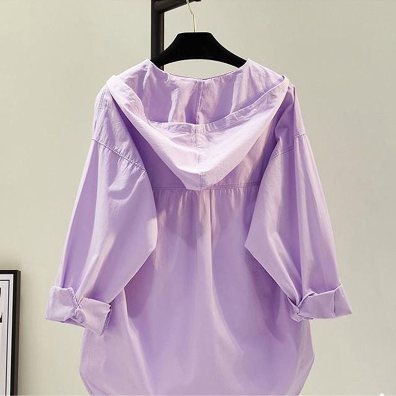 Hooded Pure Cotton Shirt Thin Women's Casual Sun-proof Coat