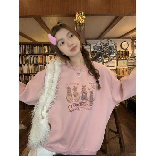 Pink Cute Rabbit Niche Pullover Sweater For Women