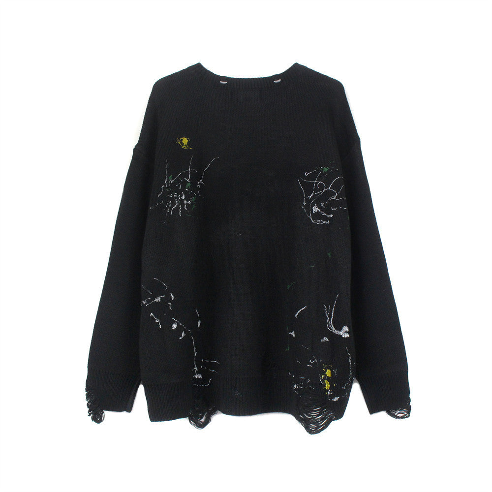 Love Skeleton Printed Ink Knit Sweater Men