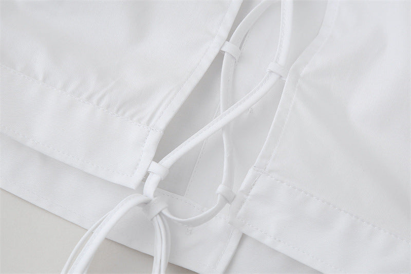 Preppy Style Fashion Sweet Short Back Lace-up Shirt