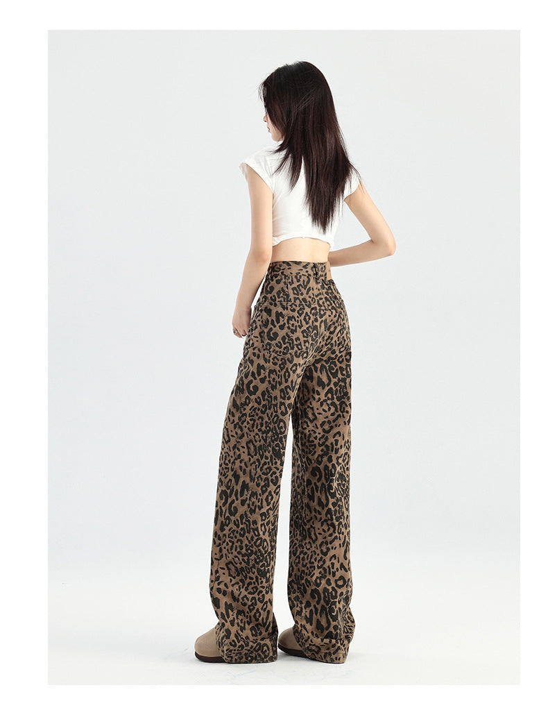 Retro Minority Leopard Jeans Hip Hop Loose Wide Leg Leisure Street