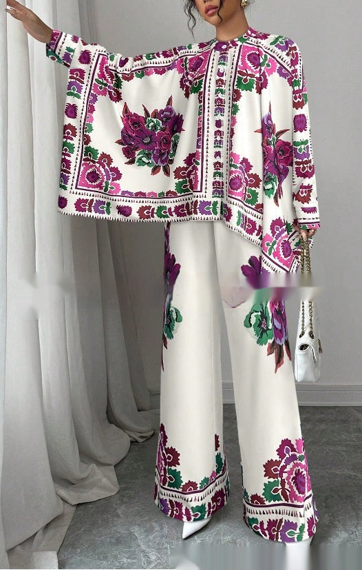 Women's New Fashionable Silky Satin Printed Set