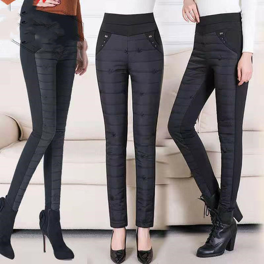 Women's Warm High-waisted Down Cotton Trousers