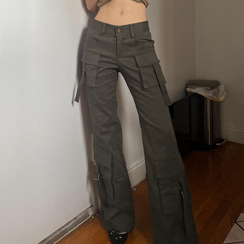 New American Style High Street Fashionable Multi-pocket Denim Trousers