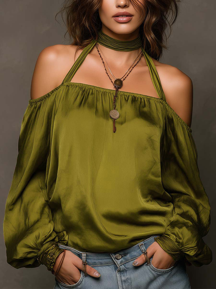 Womens Stylish Casual Off-shoulder Satin Top