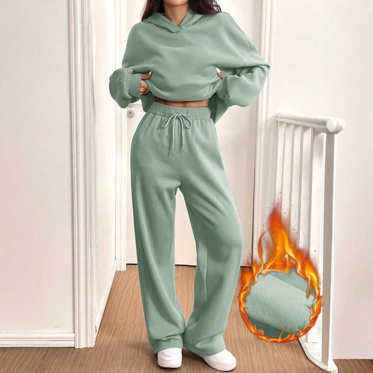 Womens Casual Warm Hooded Top And Pants Set