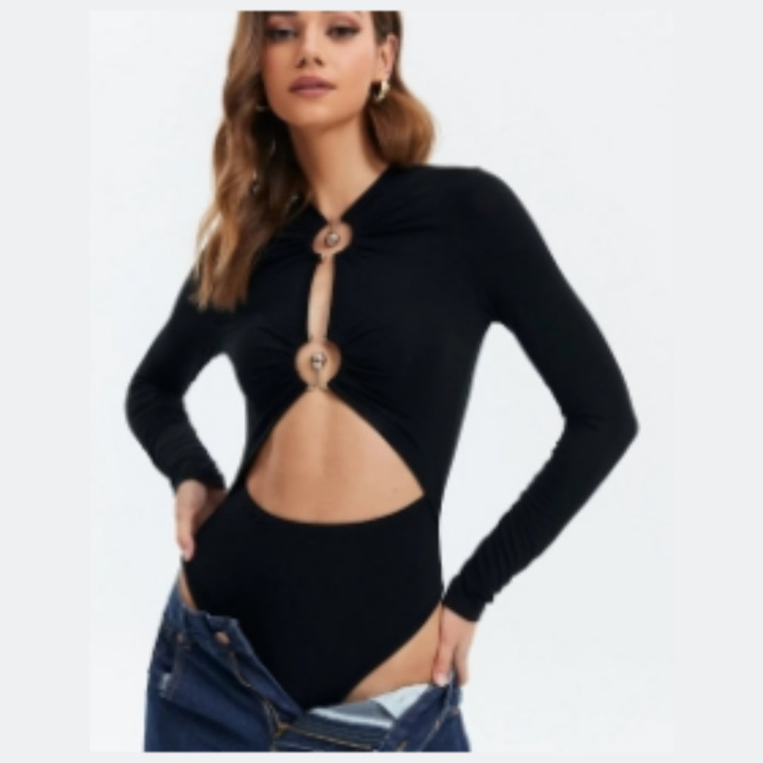 V-hals dame T-shirt hul langærmet jumpsuit