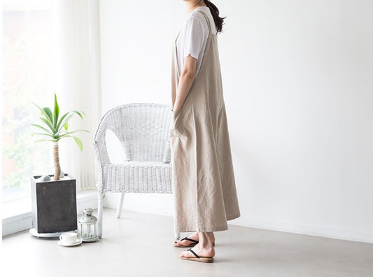 New Loose Casual Wide Leg Cotton Hemp Sling Jumpsuit