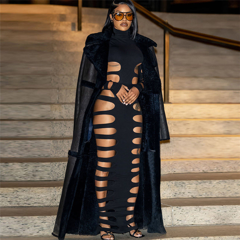 Sexy Cutout Ripped Tight Long Sleeve Skirt