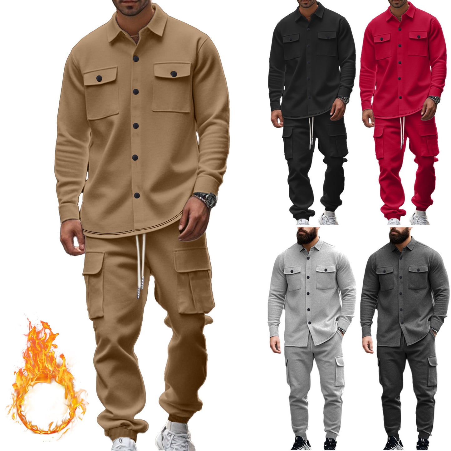 Hunting-style Lapel Jacket Loose And Warm Two-piece Set For Men
