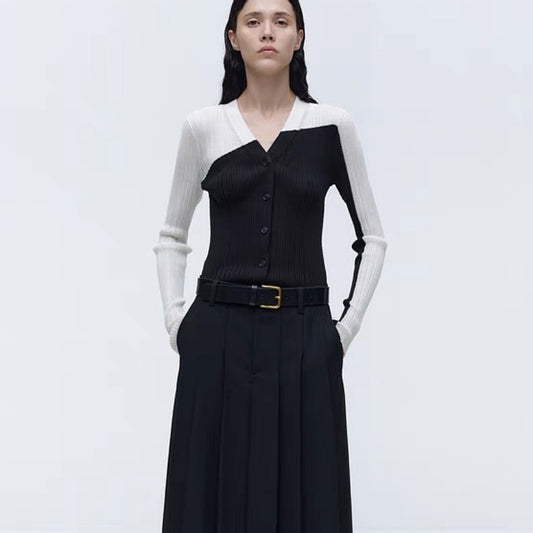 Efterår og vinter Ny kontrastfarvet uregelmæssig slim-fit langærmet cardigan-sweater