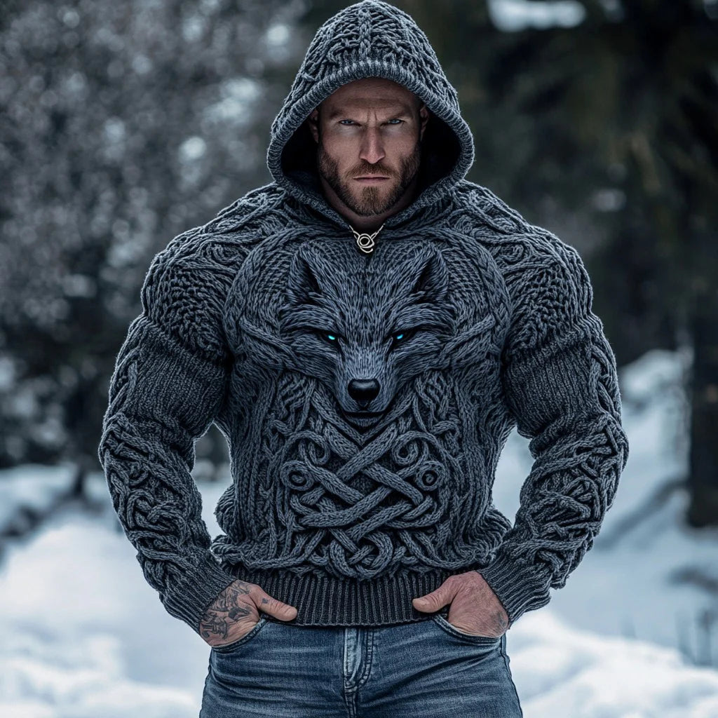 Mens Long-Sleeve Chunky-Knit Hooded Sweater