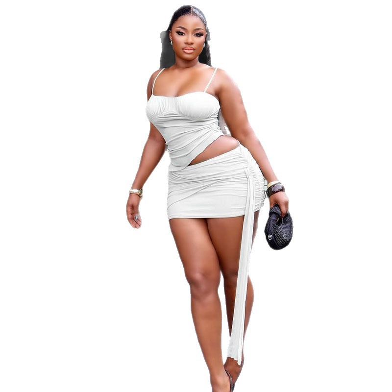 Women's Slim Fit Backless Top And Skirt Set