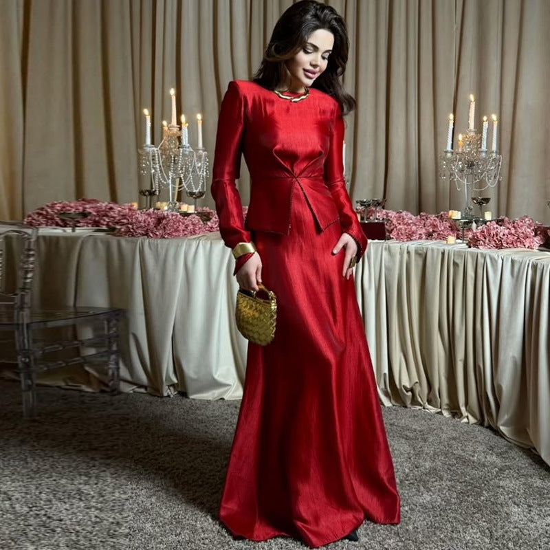 Womens Stylish Figure-hugging Long-sleeve Crew-neck Dress