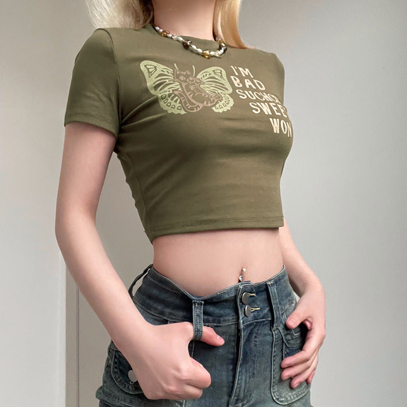 Afslappet Personlighed Spicy Girl Bogstavtryk Rund Hals T-shirt Top