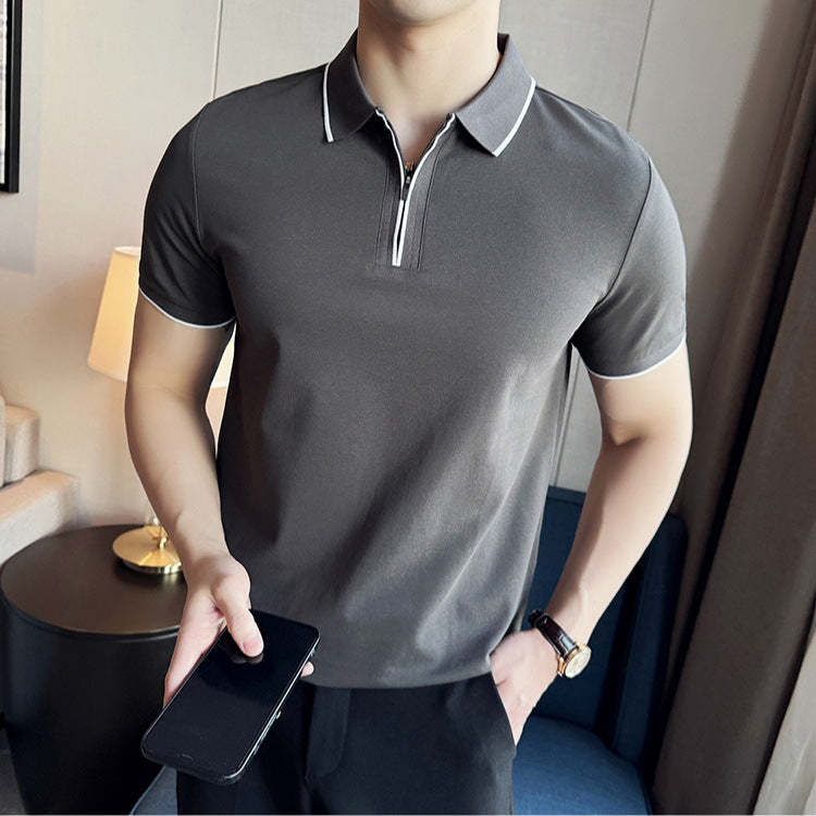 Antibacterial Men's Polo Shirt Short Sleeve Zipper And Lapel T-shirt