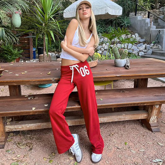 American Fashion Sports White Digit Offset Printing Casual Loose Trousers