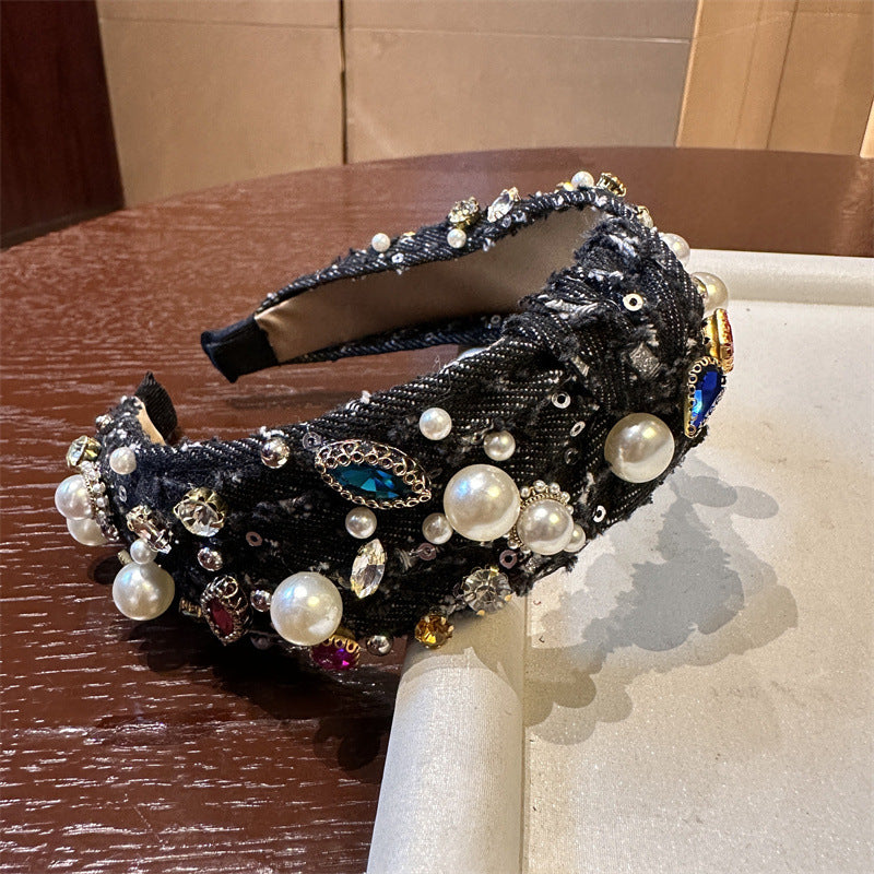 Denim Beaded Rhinestone Baroque Robbery Special-interest Design Hairpin