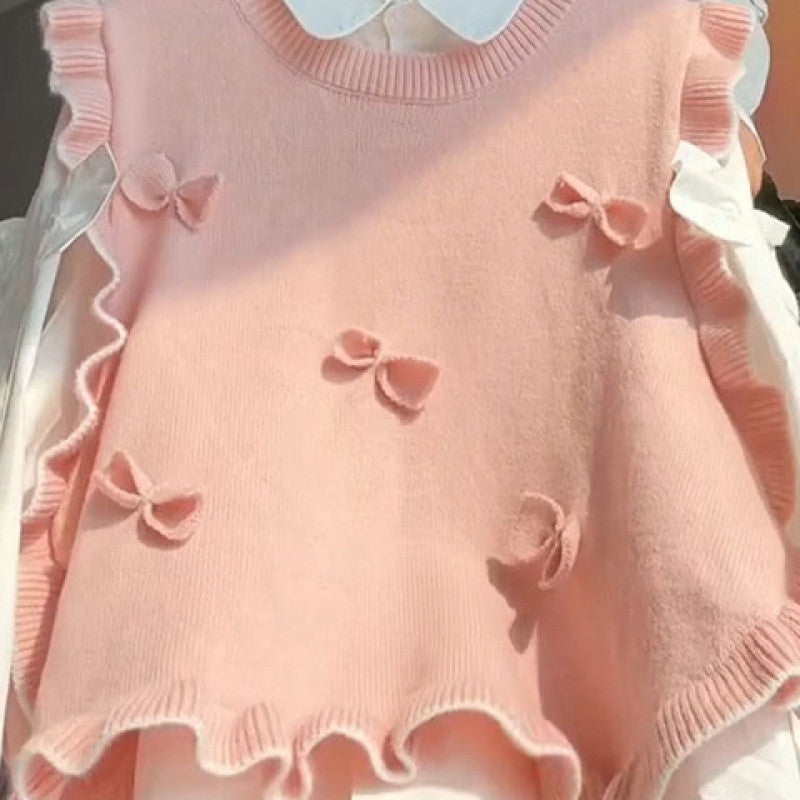 Gentle Three-dimensional Flower Round Neck Knitted Women