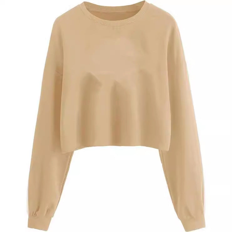 Kvinders efterårs- og vinterny ensfarvet løs sweater med pels og O-hals