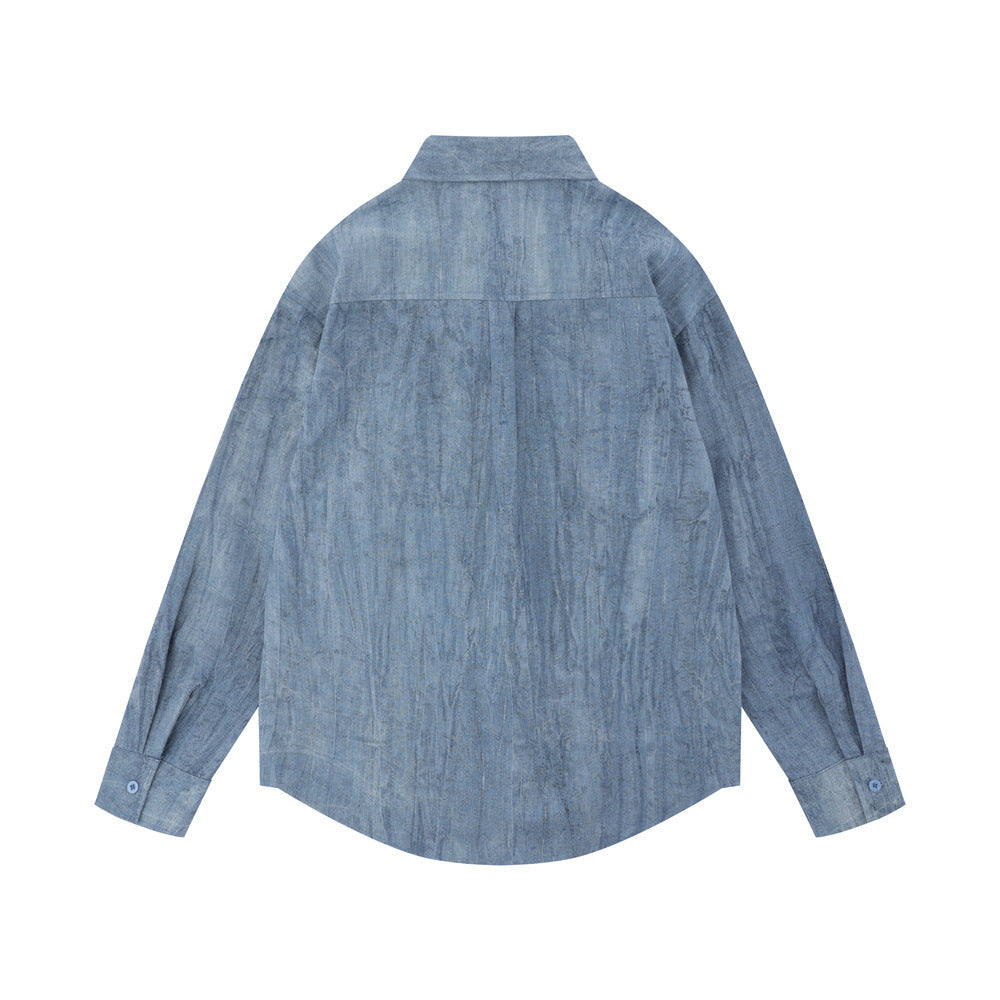 Simple Embroidered Linen Cotton Distressed Shirt For Men