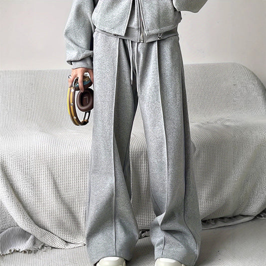 Autumn And Winter Loose Straight Drooping Pants Mid-waisted Figure Flattering Sports Style