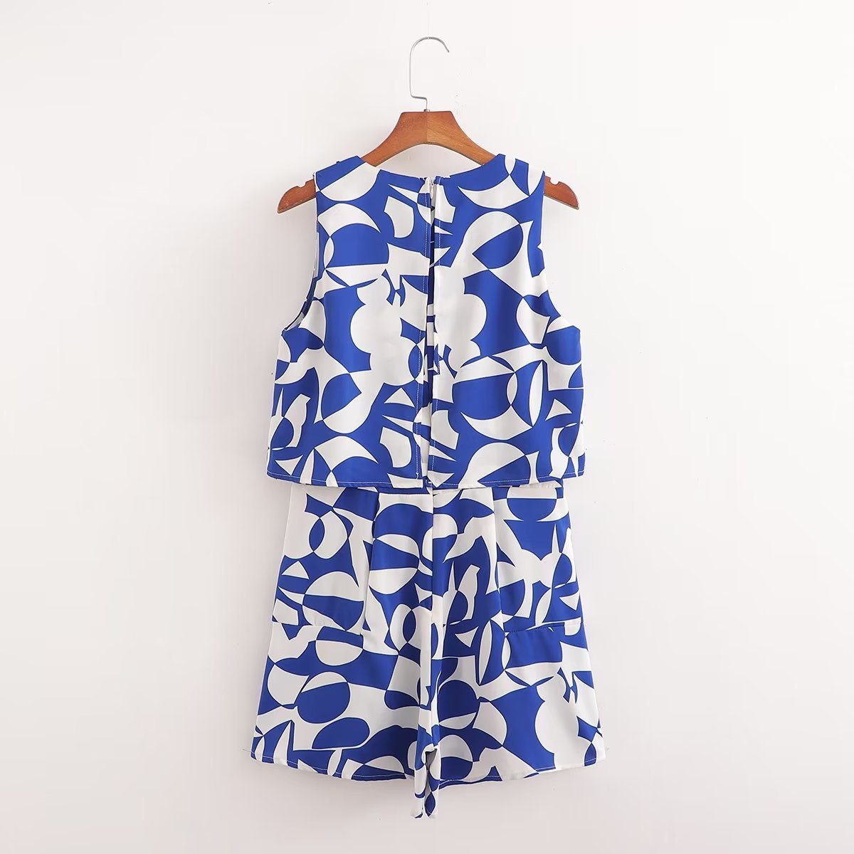 Womens Blue-Print Jumpsuit Shorts From Europe And The US