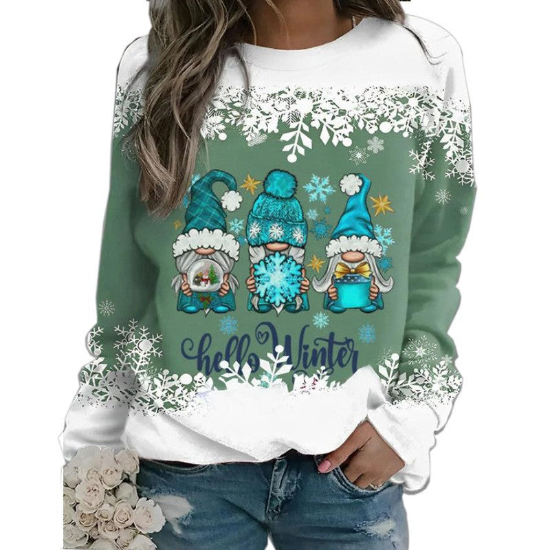 Fashion Christmas Snowman Round Neck Long Sleeve Women