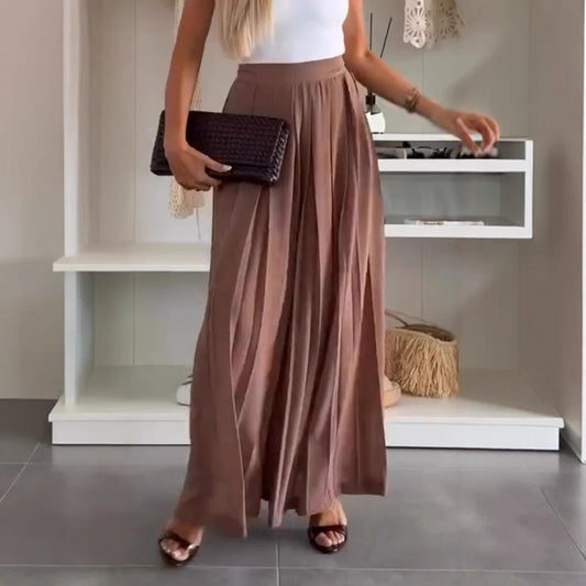 Women's Solid Color Casual Loose Pleated Skirt