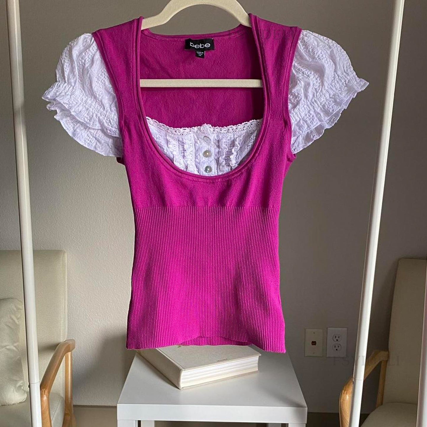 Women's Square Collar Lace Patchwork Knitted Short Sleeve