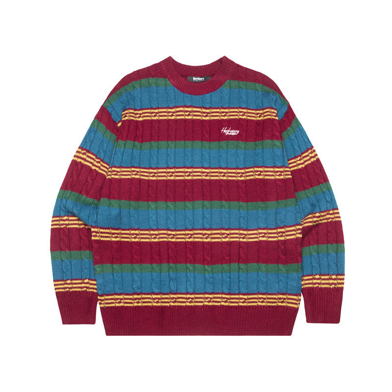 Striped Multicolor Casual Retro Couple Sweater