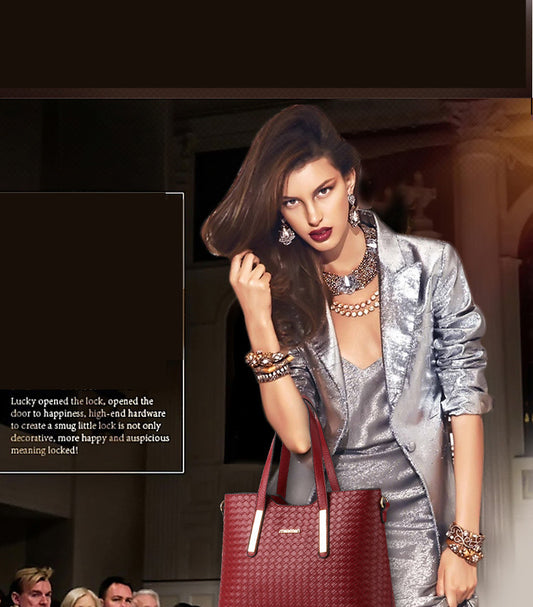 Woven Pattern Picture And Mother Three Piece Cross-body One-shoulder Handbag