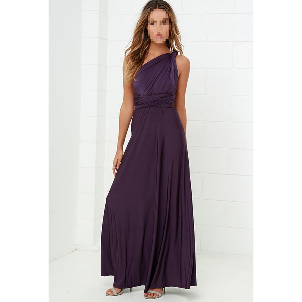 Solid-color V-neck Crossover Dress