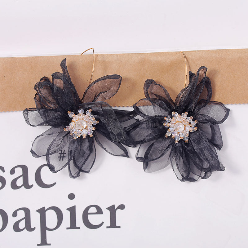 Gentle Mesh Fairy Flower Crystal Earrings