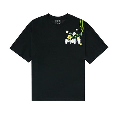 Floral Embroidered Simple Short-sleeved T-shirt