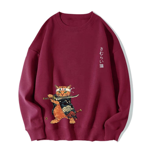 Japanese Style Large Cat Pattern Printed Round Neck Men And Women