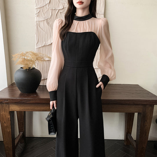 Color Matching Design Lace-up Bow Jumpsuit
