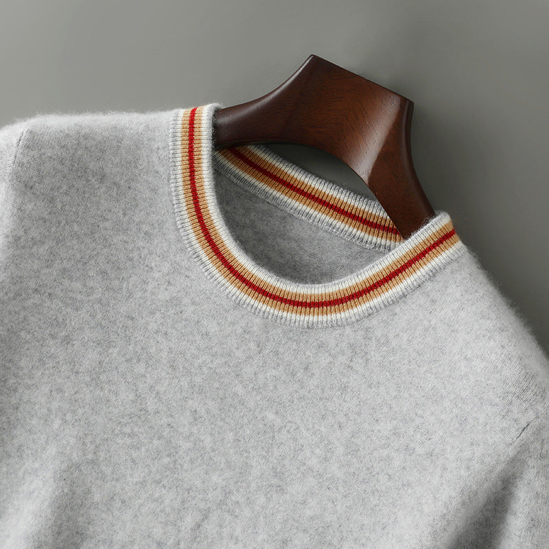 Round Neck Pure Wool Sweater Men's Short Sleeve Early