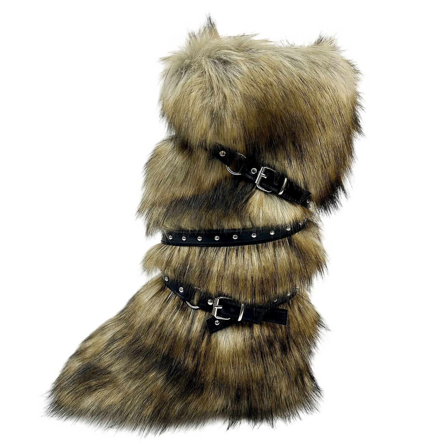 Fur-lined Tall Boots With A Cross-strap Buckle