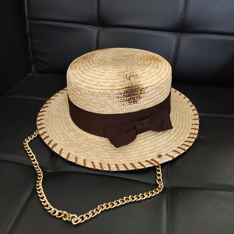 Flat-top Short-brimmed Golden Chain Tide Sun Protection Casual Straw Hat