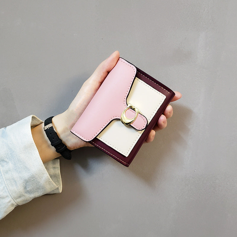 Simple Color Matching Women's Short Tri-fold Small Wallet