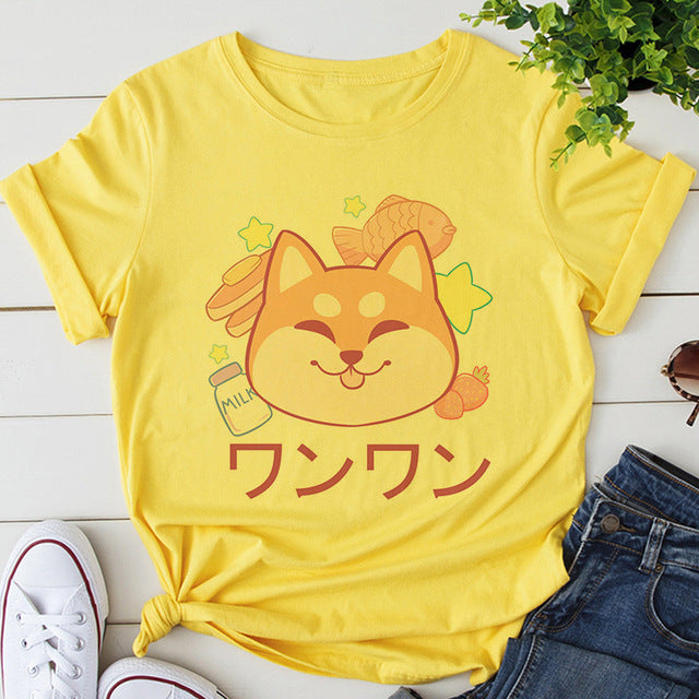 Cute Women's Cat Cartoon Pattern T-shirt