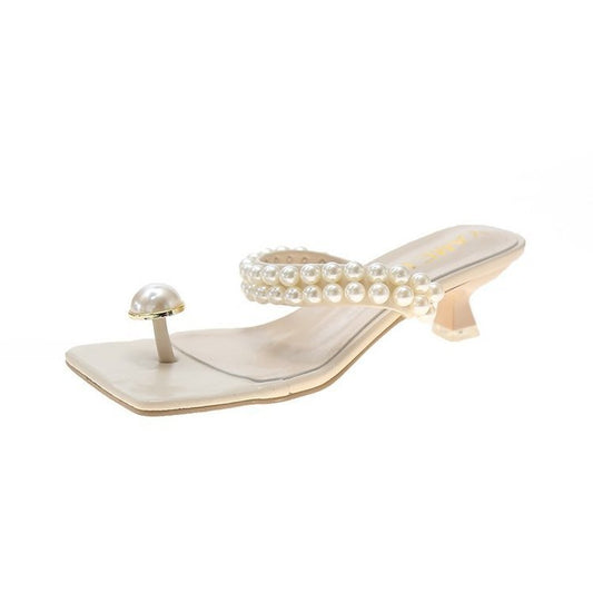 Mid-heel Stiletto Korean Style Beaded Flip Flops Flip Flops Women's Sandals And Women's Slippers