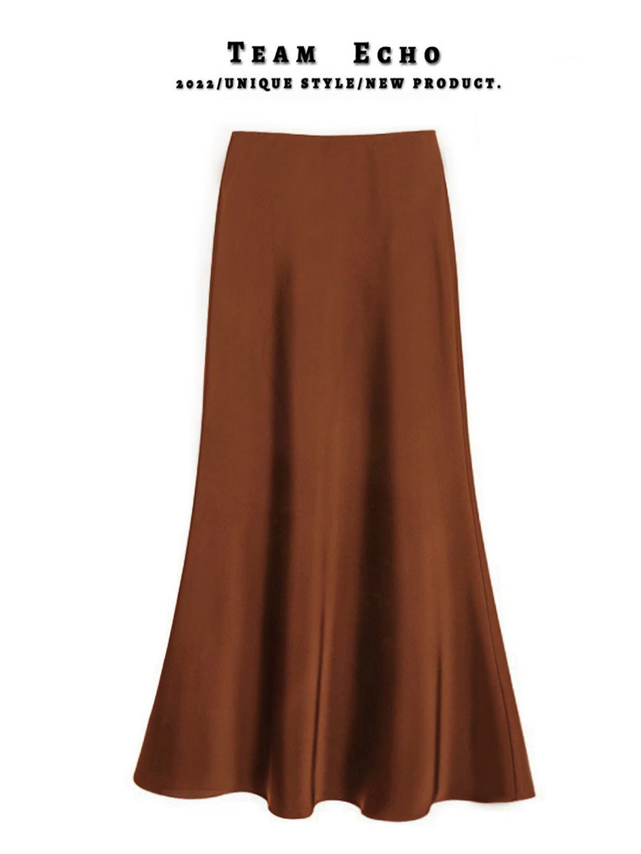High Waist Slimming Mid-length Satin Acetate Silky Skirt